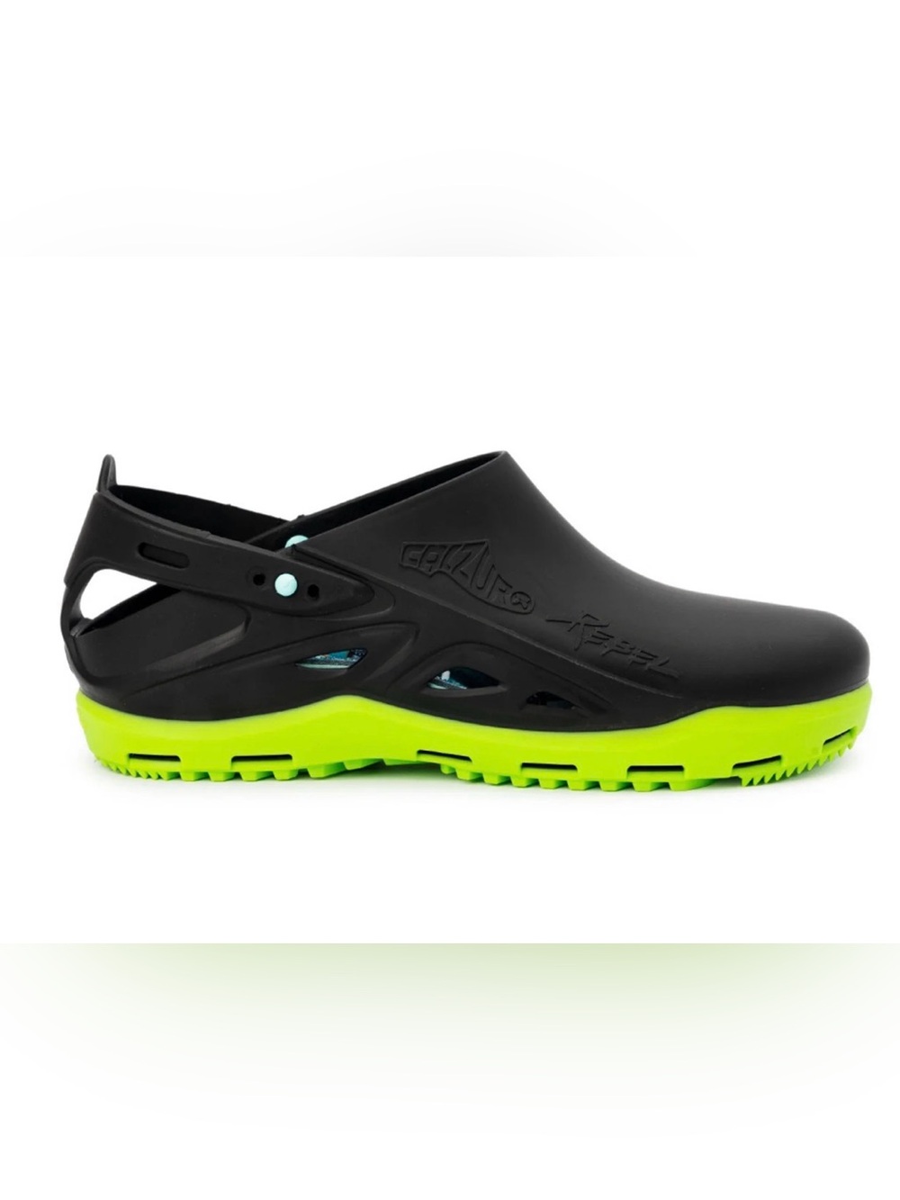 CALZURO REBEL BLACK/BRIGHT GREEN Slip-On Clog Sandals unisex w 12 m 10